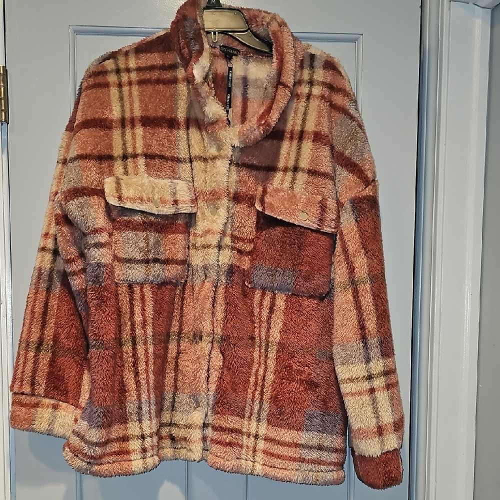 NWT Coco + Carmen Warm Plaid Teddy Jacket Size Xxlarge Soft   Coat Women